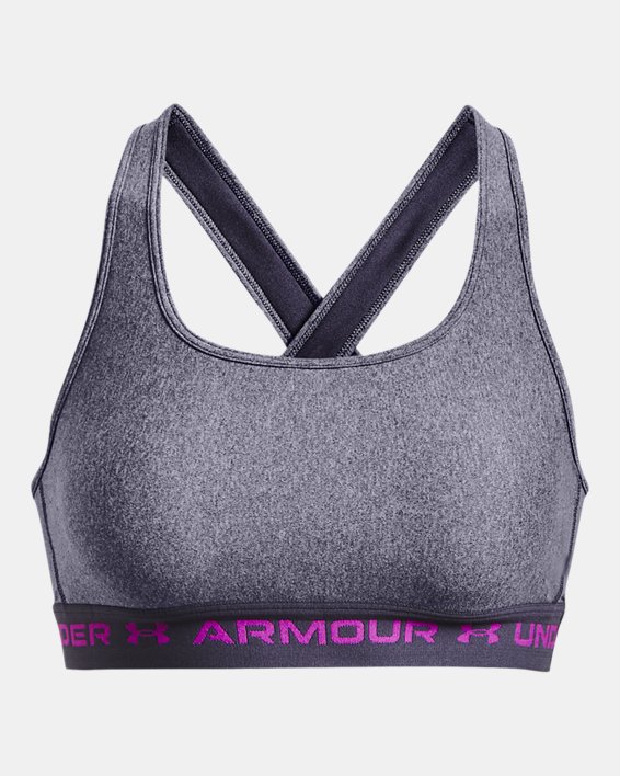 Women's Armour® Mid Crossback Heather Sports Bra, Gray, pdpMainDesktop image number 10